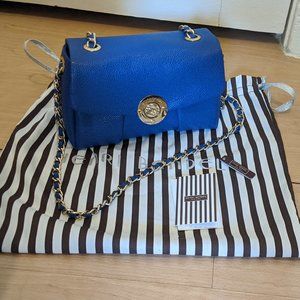 Like New Henri Bendel Milliner Blue Caviar Pebbled Leather
